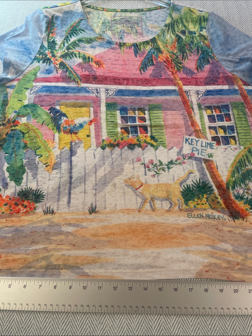 ELLEN NEGLEY XXL Tropical Key Lime Pie Graphic Tee Pit to Pit 23 3/4"  Preworn
